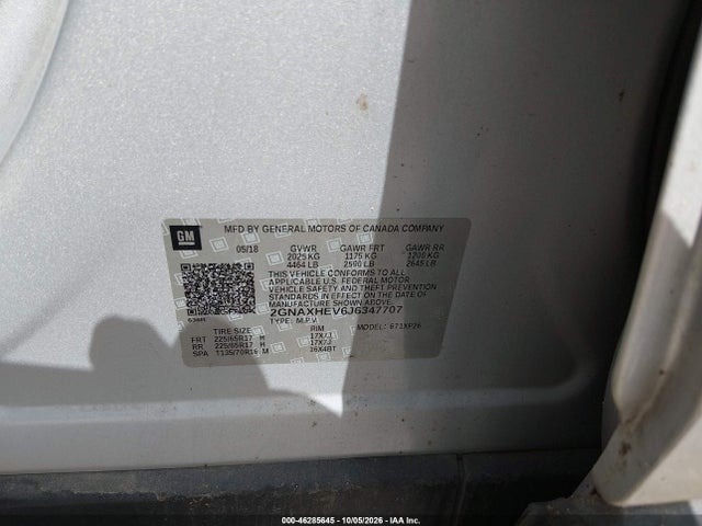 2018 Chevrolet Equinox Ls მანქანა იყიდება აუქციონზე, vin: 2GNAXHEV6J6347707, აუქციონის ნომერი: 46285645