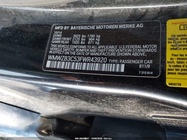 46285647 :رقم المزاد ، WMWZB3C53FWR43920 vin ، 2015 Mini Countryman Cooper مزاد بيع