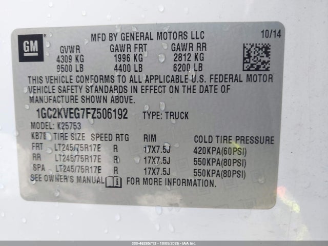 Продаж на аукціоні авто 2015 Chevrolet Silverado 2500hd Lt, vin: 1GC2KVEG7FZ506192, номер лоту: 46285713