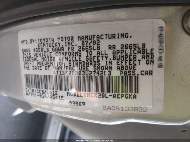 Aukcja sprzedaży 2003 Toyota Avalon Xls, vin: 4T1BF28B03U274283, numer aukcji: 46285737
