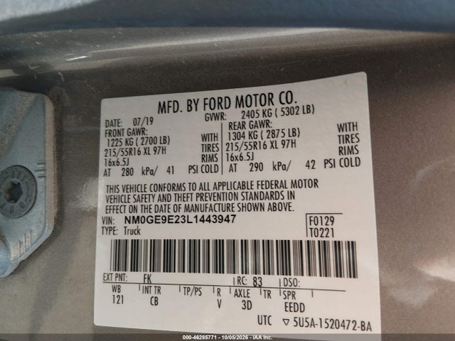 Продажа на аукционе авто 2020 Ford Transit Connect Xl Passenger, vin: NM0GE9E23L1443947, номер лота: 46285771
