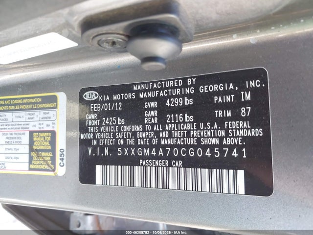 Продаж на аукціоні авто 2012 Kia Optima Lx, vin: 5XXGM4A70CG045741, номер лоту: 46285782