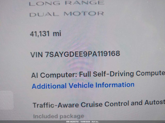 46285793 :رقم المزاد ، 7SAYGDEE9PA119168 vin ، 2023 Tesla Model Y Awd/long Range Dual Motor All-wheel Drive مزاد بيع