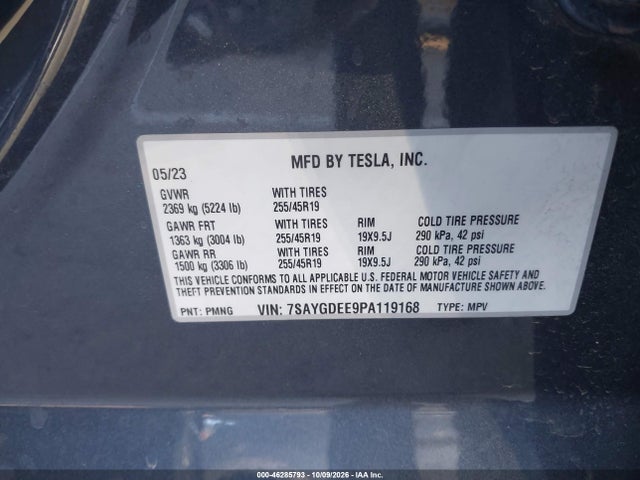 46285793 :رقم المزاد ، 7SAYGDEE9PA119168 vin ، 2023 Tesla Model Y Awd/long Range Dual Motor All-wheel Drive مزاد بيع