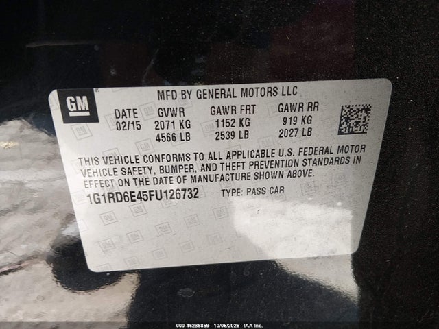 Продажа на аукционе авто 2015 Chevrolet Volt, vin: 1G1RD6E45FU126732, номер лота: 46285859