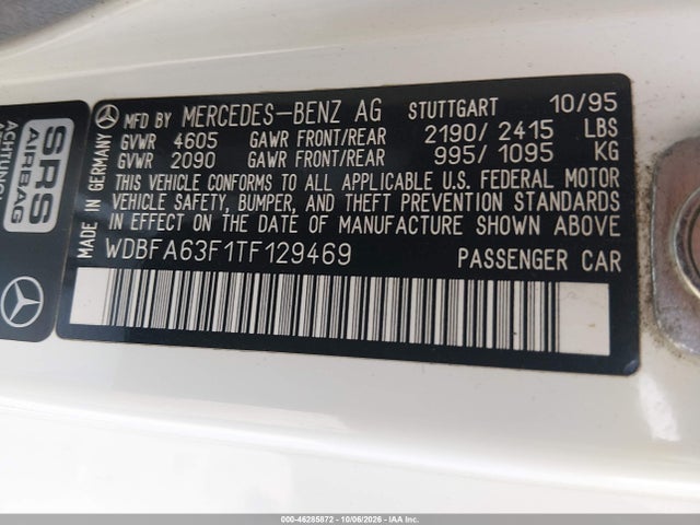 46285872 :رقم المزاد ، WDBFA63F1TF129469 vin ، 1996 Mercedes-benz Sl 320 مزاد بيع