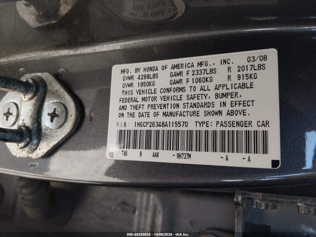 Продаж на аукціоні авто 2008 Honda Accord 2.4 Lx, vin: 1HGCP26348A115570, номер лоту: 46285935