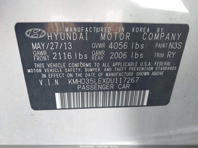 2013 Hyundai Elantra Gt მანქანა იყიდება აუქციონზე, vin: KMHD35LEXDU117267, აუქციონის ნომერი: 46285938
