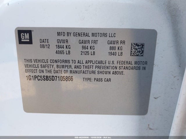 Продаж на аукціоні авто 2013 Chevrolet Cruze 1lt Auto, vin: 1G1PC5SB5D7105866, номер лоту: 46285956