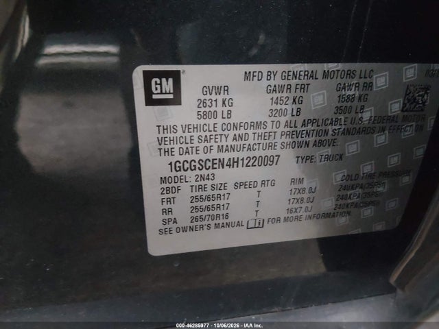 Aukcja sprzedaży 2017 Chevrolet Colorado Lt, vin: 1GCGSCEN4H1220097, numer aukcji: 46285977