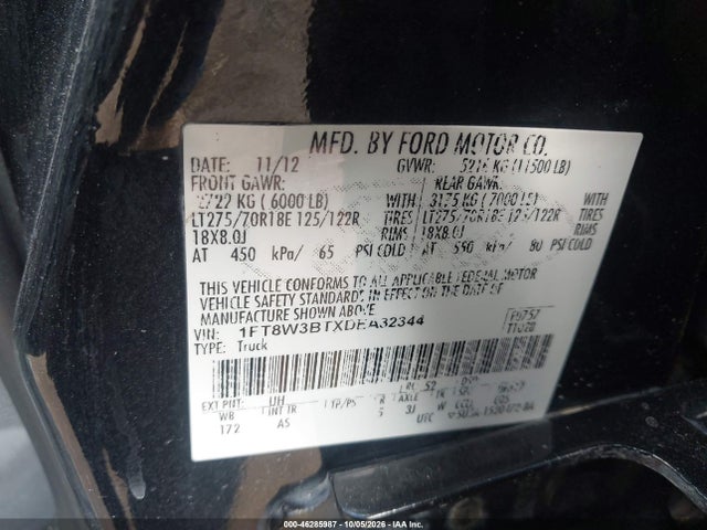 46285987 :رقم المزاد ، 1FT8W3BTXDEA32344 vin ، 2013 Ford F-350 Xl مزاد بيع