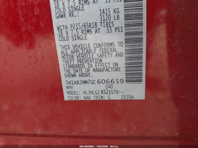 46285991 :رقم المزاد ، 5N1AR2MM7GC606659 vin ، 2016 Nissan Pathfinder Sl مزاد بيع
