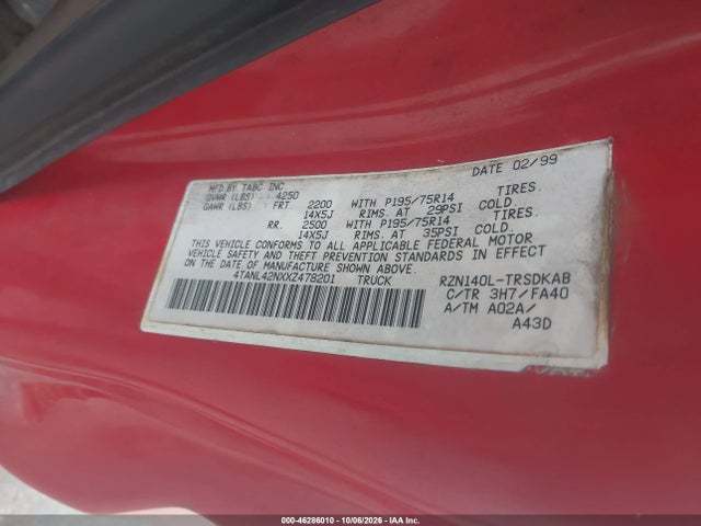 Aukcja sprzedaży 1999 Toyota Tacoma, vin: 4TANL42NXXZ478201, numer aukcji: 46286010
