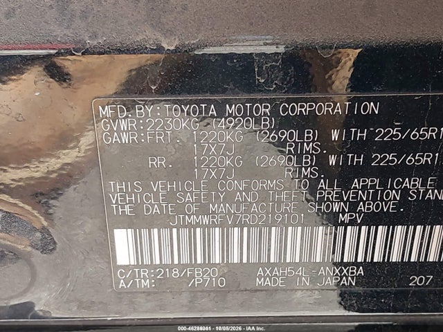 46286041 :رقم المزاد ، JTMMWRFV7RD219101 vin ، 2024 Toyota Rav4 Hybrid Le مزاد بيع