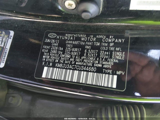 Продажа на аукционе авто 2012 Hyundai Tucson Gls, vin: KM8JU3AC7CU344680, номер лота: 46286092