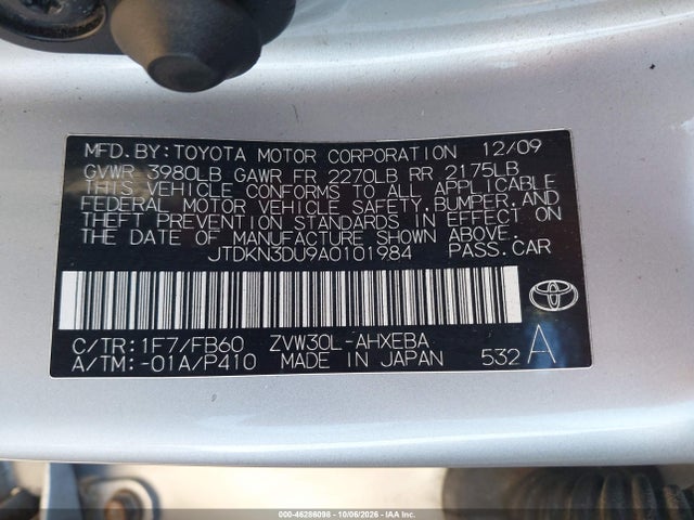 46286098 :رقم المزاد ، JTDKN3DU9A0101984 vin ، 2010 Toyota Prius Iii مزاد بيع
