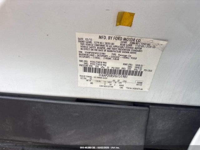 Продаж на аукціоні авто 2015 Ford Taurus Sel, vin: 1FAHP2E85FG151981, номер лоту: 46286136