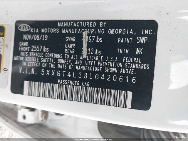 Продаж на аукціоні авто 2020 Kia Optima Lx, vin: 5XXGT4L33LG420616, номер лоту: 46286163