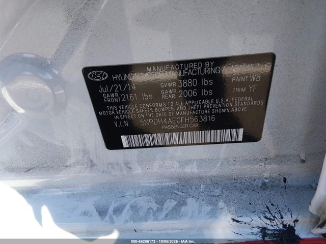 5NPDH4AE0FH563816 Hyundai ELANTRA SE