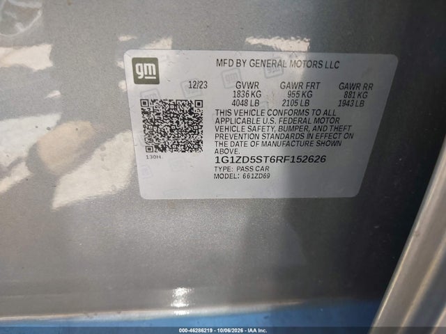 46286219 :رقم المزاد ، 1G1ZD5ST6RF152626 vin ، 2024 Chevrolet Malibu Fwd 1lt مزاد بيع