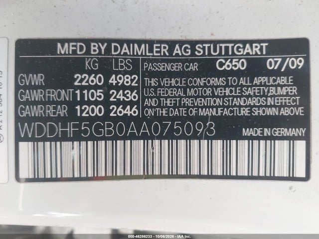 2010 Mercedes-benz E 350 მანქანა იყიდება აუქციონზე, vin: WDDHF5GB0AA075093, აუქციონის ნომერი: 46286233