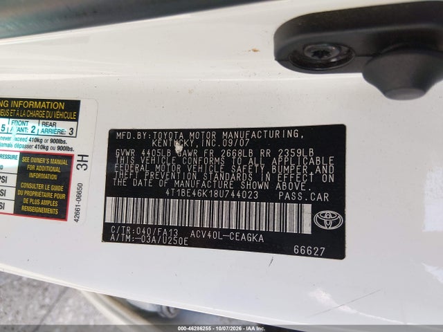 Aukcja sprzedaży 2008 Toyota Camry Xle, vin: 4T1BE46K18U744023, numer aukcji: 46286255
