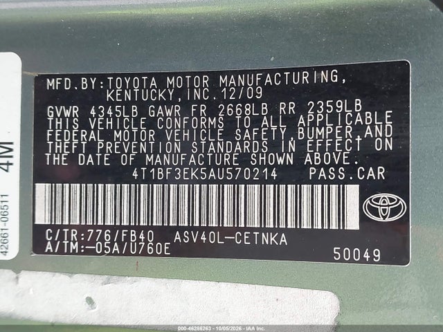 Продаж на аукціоні авто 2010 Toyota Camry Le, vin: 4T1BF3EK5AU570214, номер лоту: 46286263