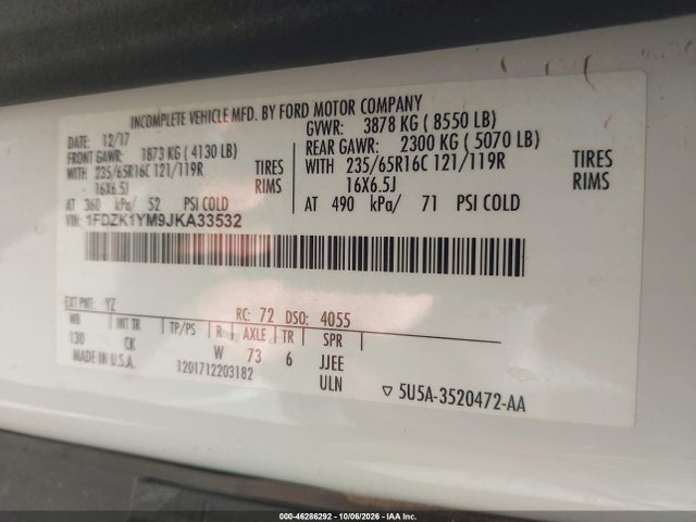Продаж на аукціоні авто 2018 Ford Transit-150 Xlt, vin: 1FDZK1YM9JKA33532, номер лоту: 46286292