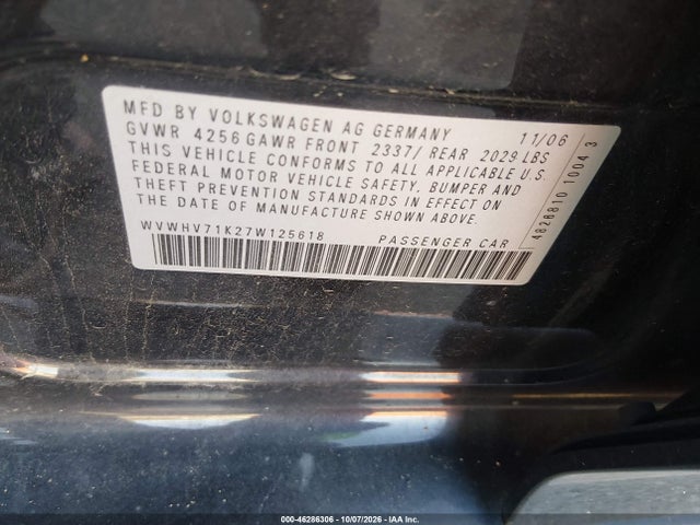 2007 Volkswagen Gti 4-door მანქანა იყიდება აუქციონზე, vin: WVWHV71K27W125618, აუქციონის ნომერი: 46286306
