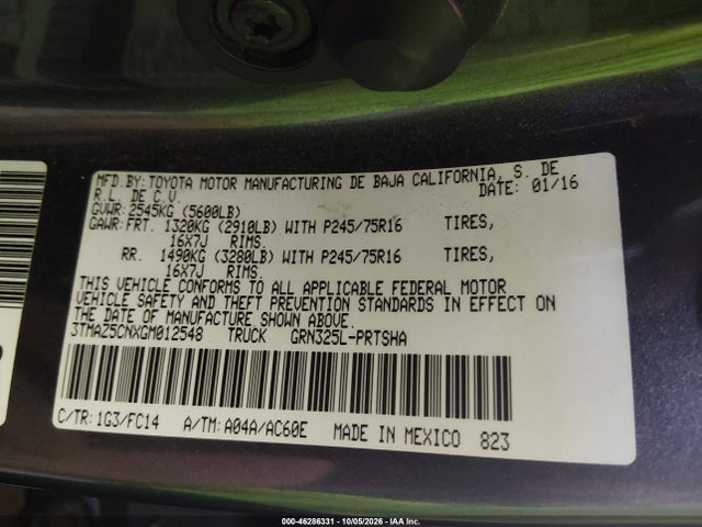2016 Toyota Tacoma Sr5 V6 მანქანა იყიდება აუქციონზე, vin: 3TMAZ5CNXGM012548, აუქციონის ნომერი: 46286331
