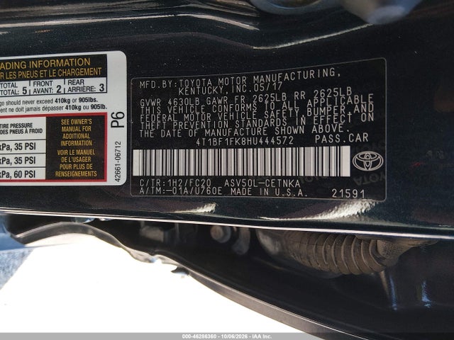 Aukcja sprzedaży 2017 Toyota Camry Le, vin: 4T1BF1FK8HU444572, numer aukcji: 46286360