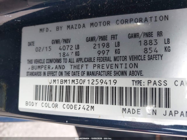 Aukcja sprzedaży 2015 Mazda Mazda3 S Grand Touring, vin: JM1BM1M30F1259419, numer aukcji: 46286404