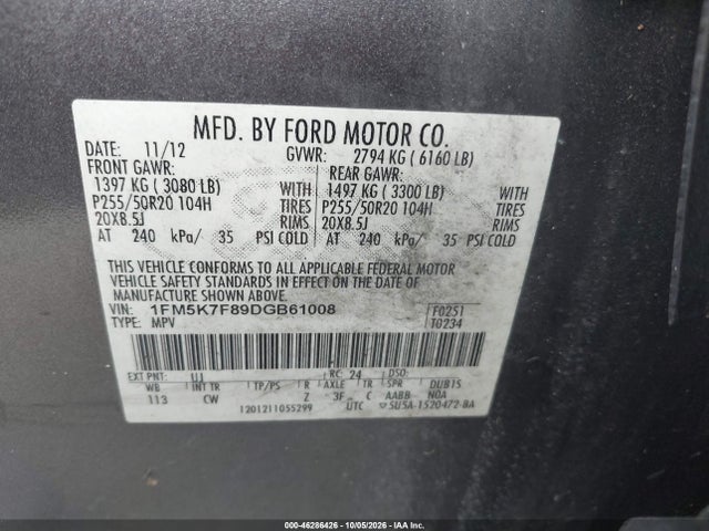Продажа на аукционе авто 2013 Ford Explorer Limited, vin: 1FM5K7F89DGB61008, номер лота: 46286426
