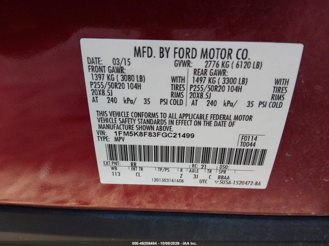 Ford Explorer Limited 2015 1FM5K8F83FGC21499 Image 9
