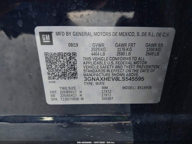 Продажа на аукционе авто 2020 Chevrolet Equinox Fwd Ls, vin: 3GNAXHEV8LS545595, номер лота: 46286496