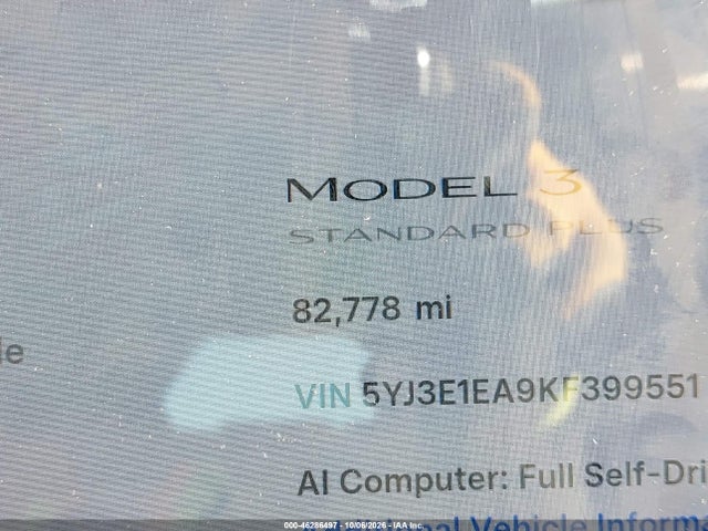 5YJ3E1EA9KF399551 Tesla Model 3 Long Range/mid Range/standard Range/standard Range Plus