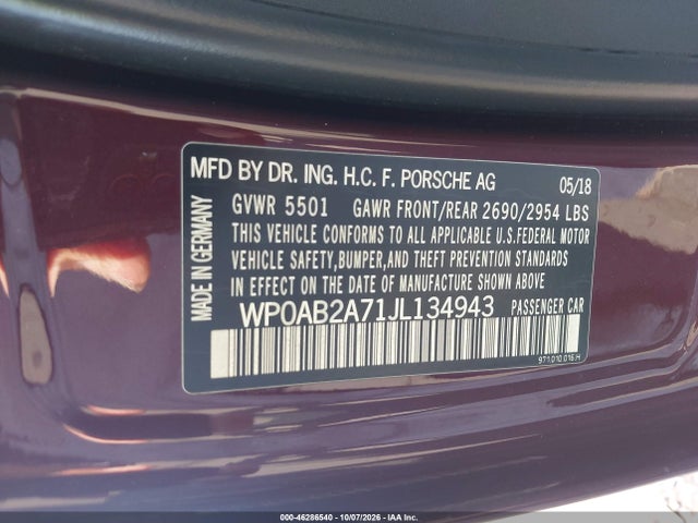 46286540 :رقم المزاد ، WP0AB2A71JL134943 vin ، 2018 Porsche Panamera 4s مزاد بيع