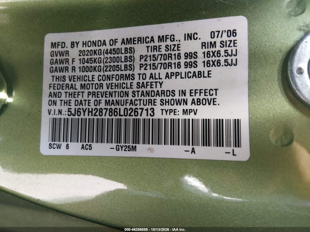 Продажа на аукционе авто 2006 Honda Element Ex-p, vin: 5J6YH28786L026713, номер лота: 46286559