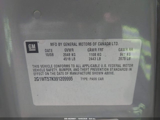 Продажа на аукционе авто 2009 Chevrolet Impala Lt, vin: 2G1WT57K991209995, номер лота: 46286601