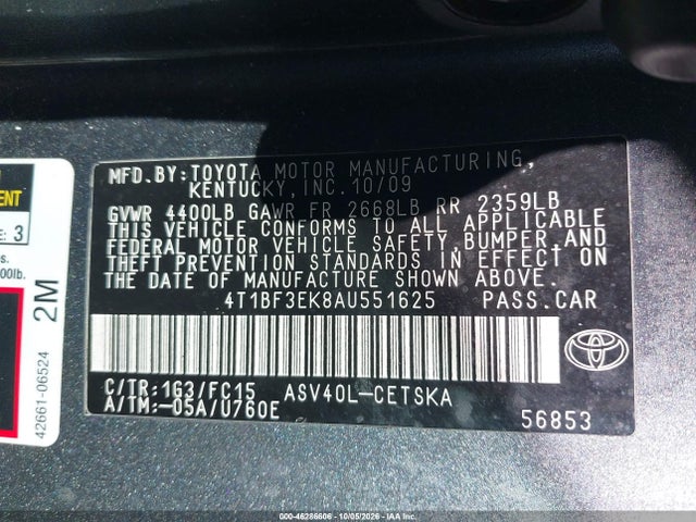 Aukcja sprzedaży 2010 Toyota Camry Se, vin: 4T1BF3EK8AU551625, numer aukcji: 46286606