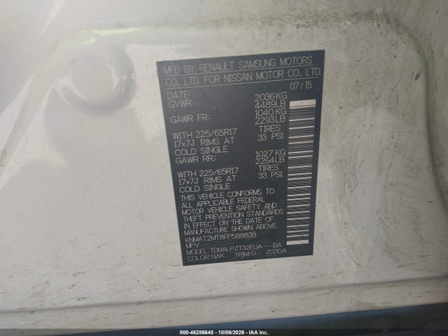 Aukcja sprzedaży 2015 Nissan Rogue S, vin: KNMAT2MT8FP588838, numer aukcji: 46286648