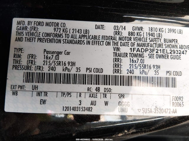 1FADP3F21EL293247 Ford FOCUS SE
