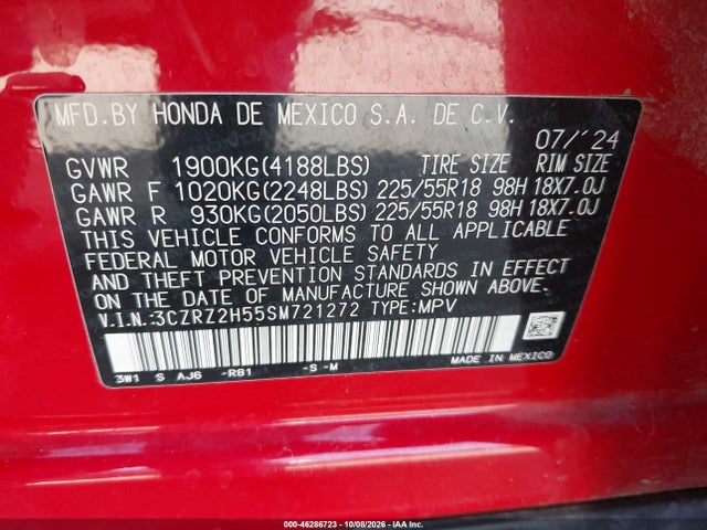 Aukcja sprzedaży 2025 Honda Hr-v Awd Sport, vin: 3CZRZ2H55SM721272, numer aukcji: 46286723