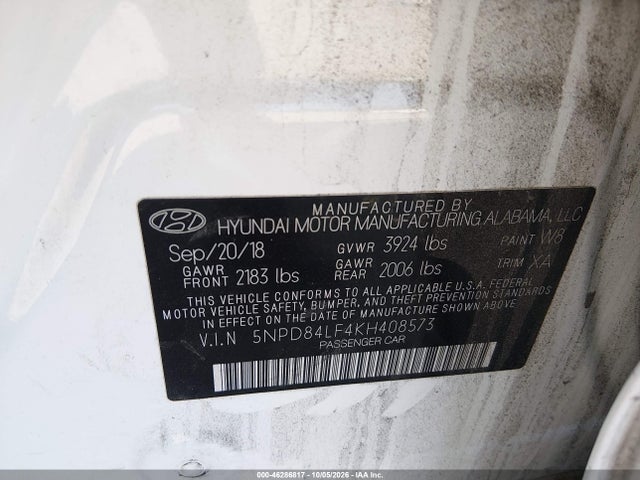 Aukcja sprzedaży 2019 Hyundai Elantra Sel, vin: 5NPD84LF4KH408573, numer aukcji: 46286817