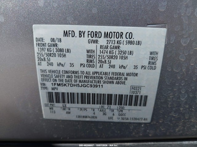 Aukcja sprzedaży 2018 Ford Explorer Xlt, vin: 1FM5K7DH5JGC93911, numer aukcji: 46286857