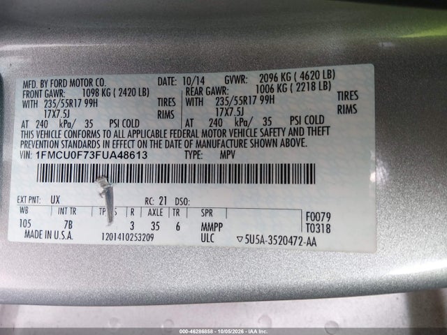 Продаж на аукціоні авто 2015 Ford Escape S, vin: 1FMCU0F73FUA48613, номер лоту: 46286858