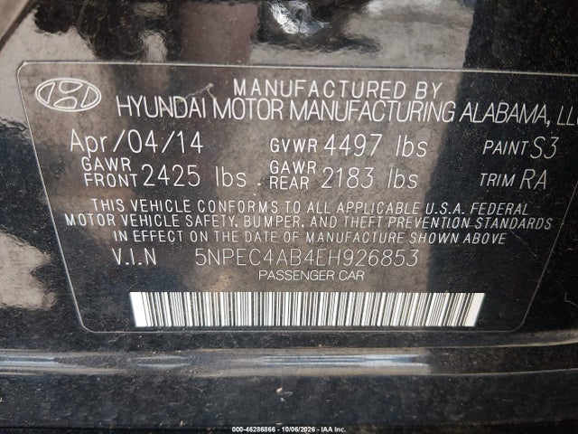 Hyundai Sonata Limited 2.0t 2014 5NPEC4AB4EH926853 Image 9