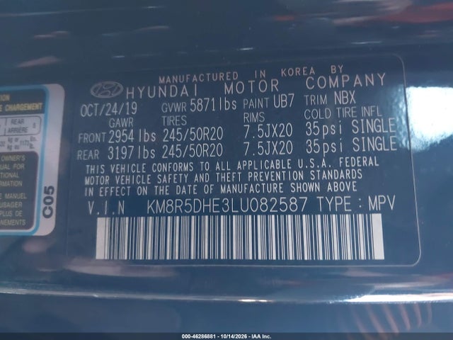Aukcja sprzedaży 2020 Hyundai Palisade Limited, vin: KM8R5DHE3LU082587, numer aukcji: 46286881