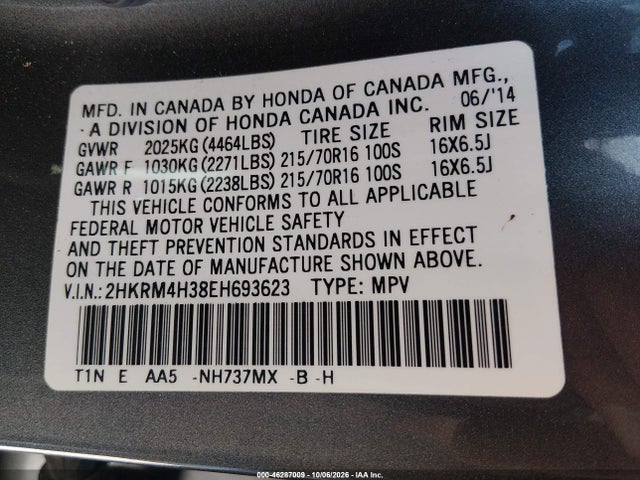 Продаж на аукціоні авто 2014 Honda Cr-v Lx, vin: 2HKRM4H38EH693623, номер лоту: 46287009
