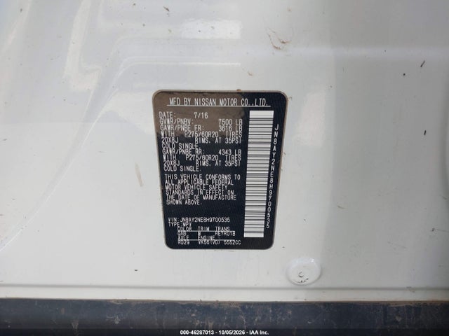 46287013 :رقم المزاد ، JN8AY2NE8H9700535 vin ، 2017 Nissan Armada Platinum مزاد بيع